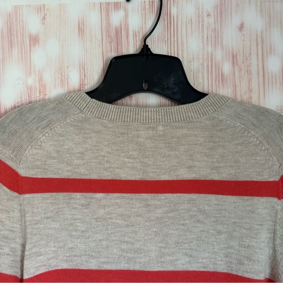 Gap Oatmeal Wool Blend Orange Stripe V Neck Cardigan - Picture 7 of 9